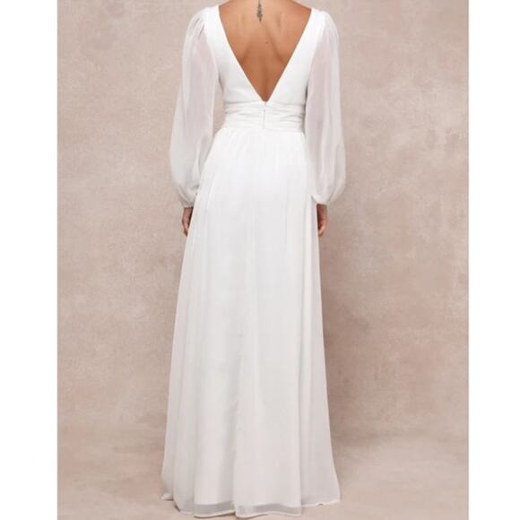 Lulus Bridal NWOT Enchant My Love White V-Neck Sheer Long Sleeve Maxi Dress XXL - Picture 7 of 12